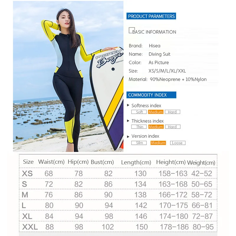 Hisea Women Wetsuit Long Sleeve Full Body With chest pad Diving Suit UV Protection Prevent Jellyfish Swimwear Surfing Wetsuits | Спорт и