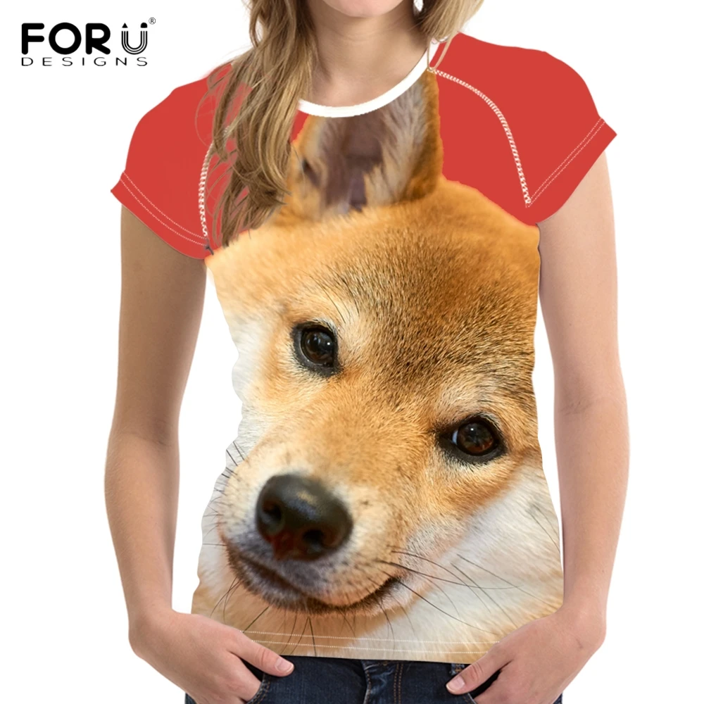 

FORUDESIGNS T shirt Women 3D Shiba Inu Printing T-shirt Funny Dog Short Sleeve Tee Shirt Femme for Girls Kawaii Tee Shirt Couple