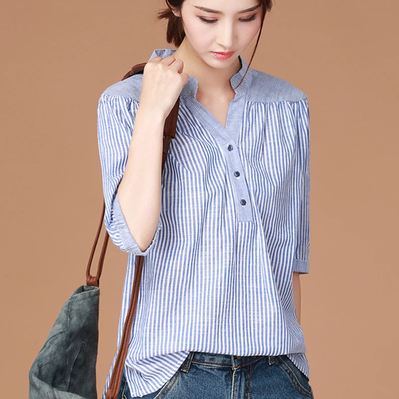 2017 Для женщин сезон: весна–лето модные Повседневное свободную рубашку v-образным