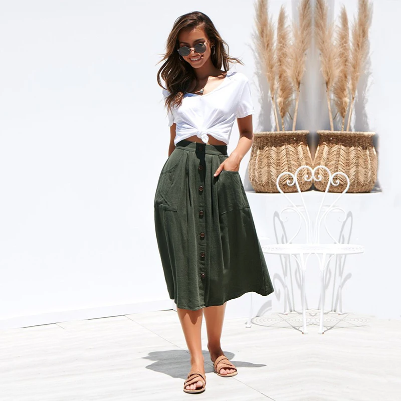 GOPLUS 2020 Summer Elegant Solid Skirts Women High Waist Buttons Maxi Skirt Lady Chic Vintage Party Streetwear Female | Женская одежда