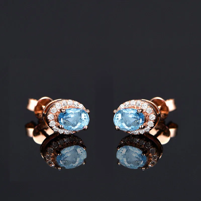 QYI одноцветное 925 пробы серебряные серьги 2,5 ct овальным вырезом Ювелирные изделия с драгоценными камнями для женщины Природный Голубой топаз Halo Серьги