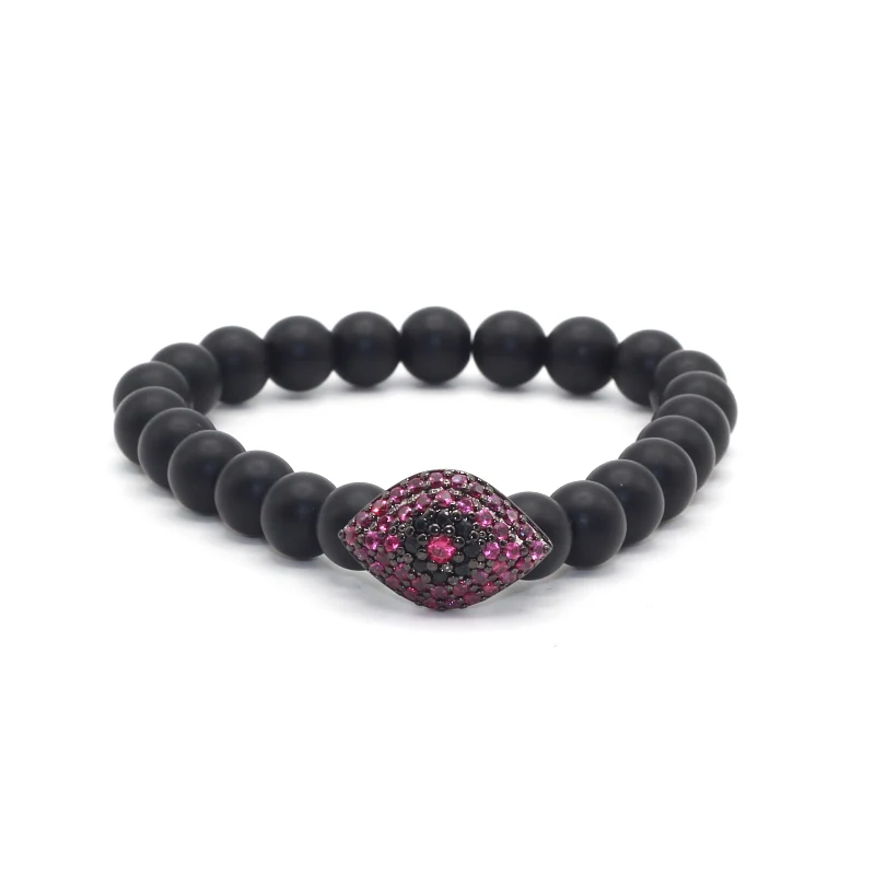 Новое поступление микро проложить CZ сглаза шарм браслеты 8 мм черный матовый