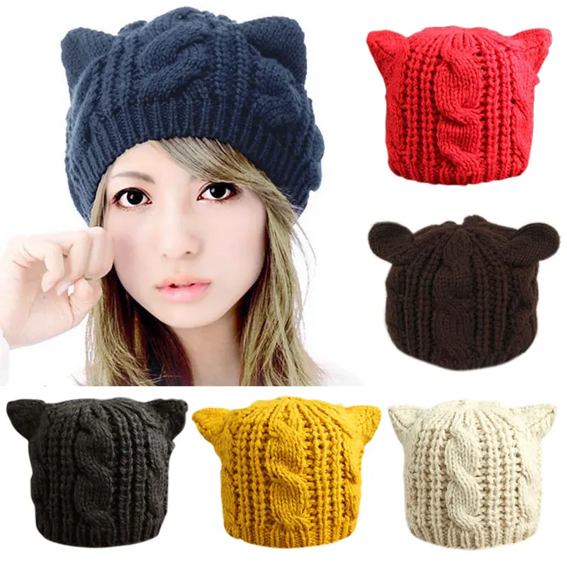 Новая модная женская обувь зимняя теплая вязальная шерсть кошачьими ушками