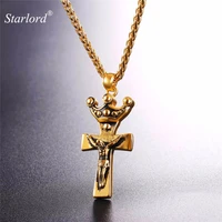 starlord jesus piececrown pendant necklace stainless steelgold color chain unique design christian cross jewelry gift gp2644