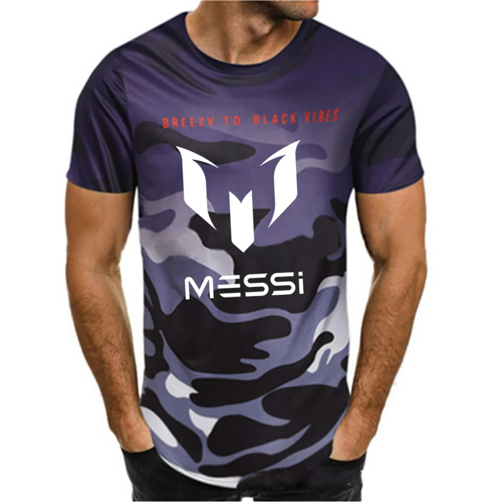 15 Летние мужские Барселона Месси футболки камуфляж с круглым вырезом мода печатных Хип-Хоп Футболка Camisetas для мужчин костюмы повседневное Топ - Цвет: 15