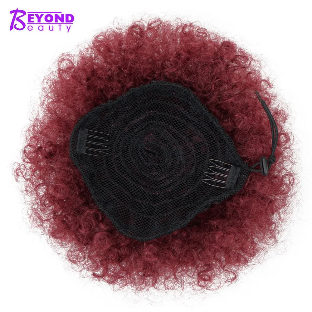Synthetic Hair Chignon Buns Short afro puff ponytail Chignon Hairpiece Kinky Curly Wrap fake ponytail With drawstring And Clip
