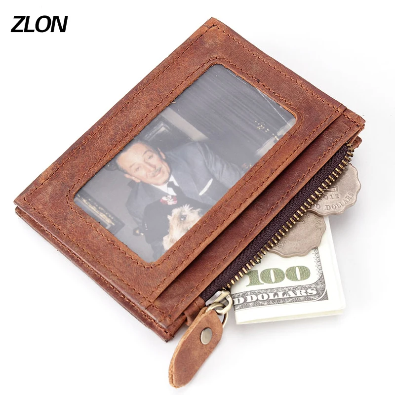 

ZLON New Fashion Unisex Zipper Coin Wallet Business Men& Women Genuine Leather Cowhide Card Holder Credit Card Slots Coffee K143