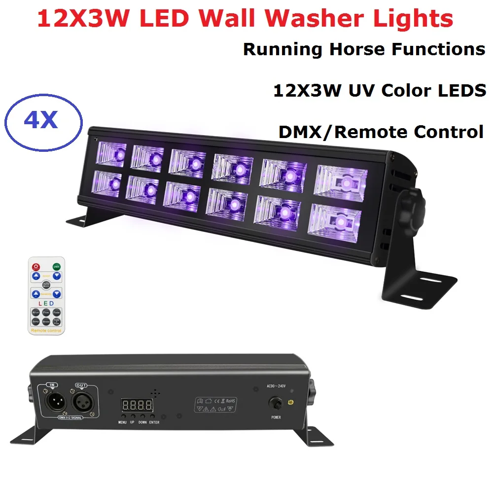 Светодиодный светильник для сцены 4 шт. УФ цвет 12X3W настенный DMX/пульт