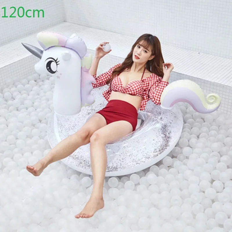 Надувной бассейн Фламинго с блестками 90/120 поплавок Единорог из горного хрусталя