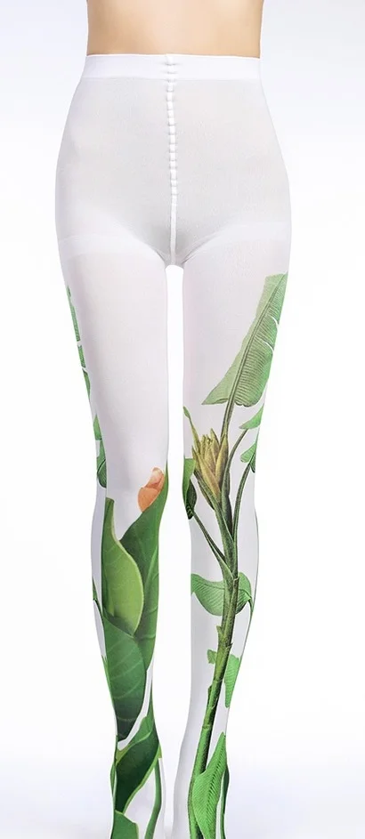 Уникальные чулки в японском стиле Колготки с зелеными цветами