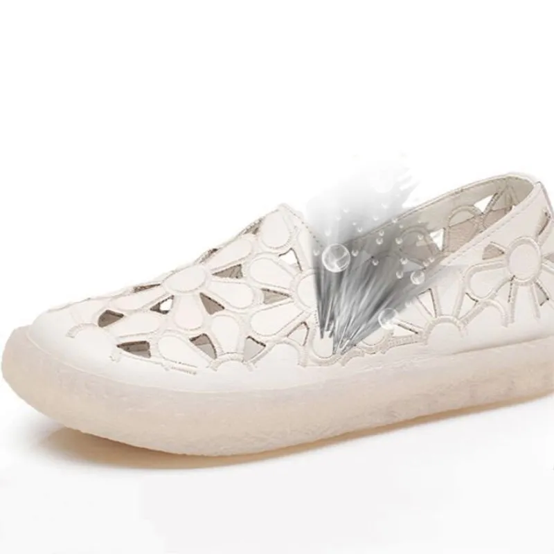 Сандалии женские из натуральной кожи босоножки с перфорацией лоферы