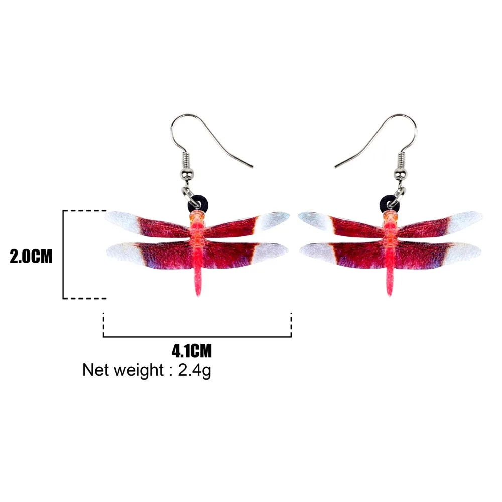 Bonsny Acrylic Unique Red Dragonfly Insect Earrings Big Long Dangle Drop Fashion Animal Jewelry For Women Girls Ladies Teen Gift | Украшения