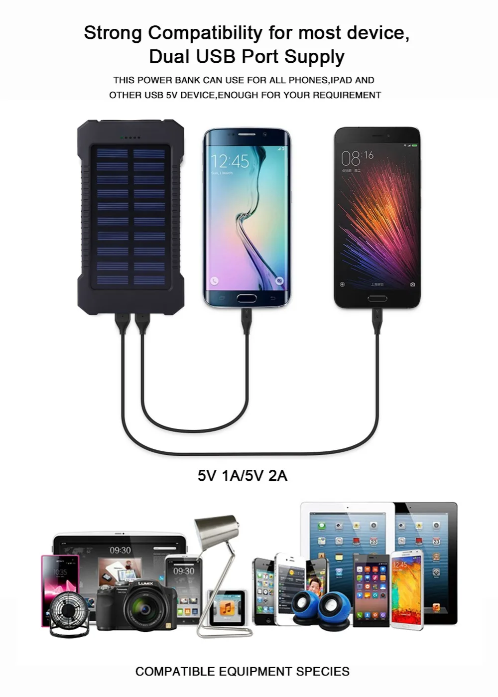 Водонепроницаемый 10000 мАч Солнечный внешний аккумулятор Двойной USB аккумулятор внешний аккумулятор для iPhone samsung xiaomi Внешний аккумулятор светодиодный
