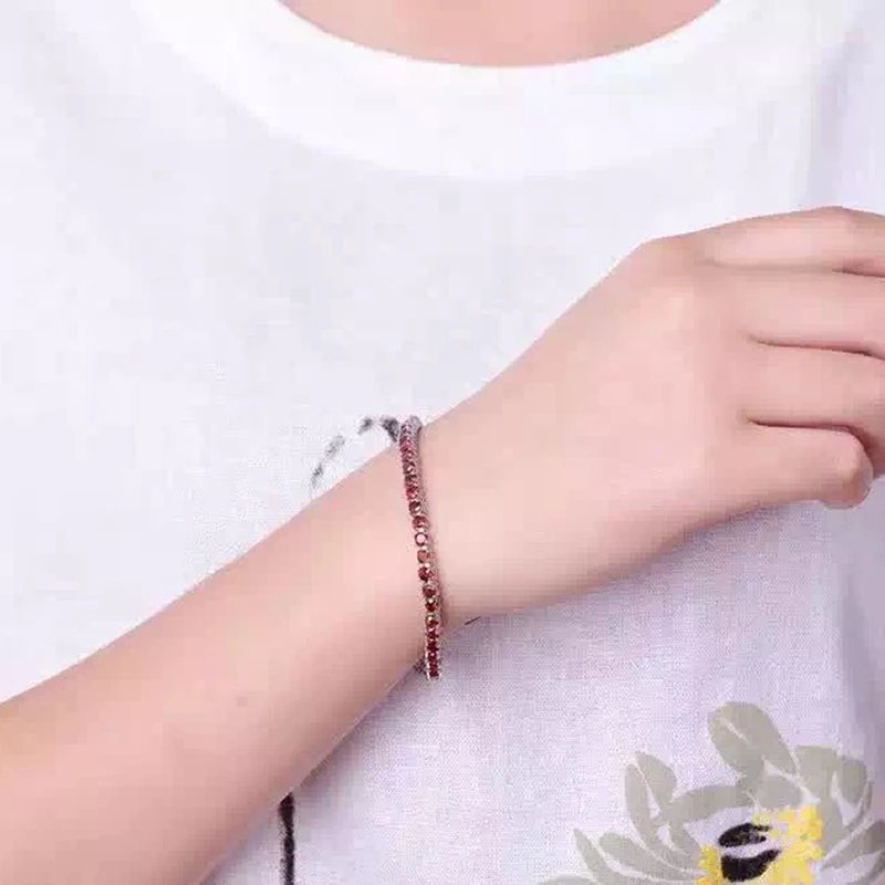 Роскошные Природные Мозамбик гранат браслет Твердые стерлингового серебра 925