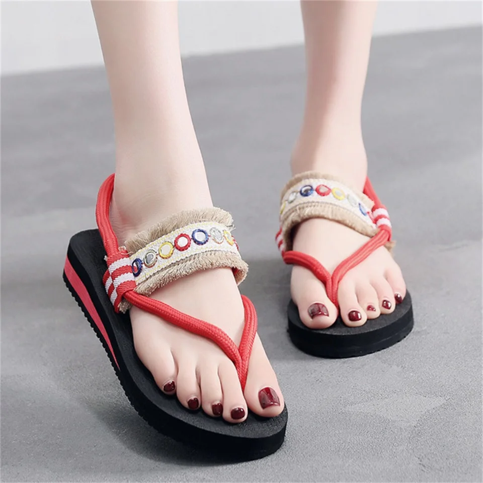 New flip-flops thick-soled sandals and slippers ladies summer fashion outside wearing flat-bottomed women's shoes | Обувь