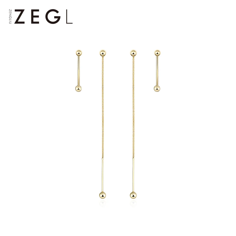 Женские серьги колечки ZEGL925 Длинные Двойные с двумя ушками ювелирные