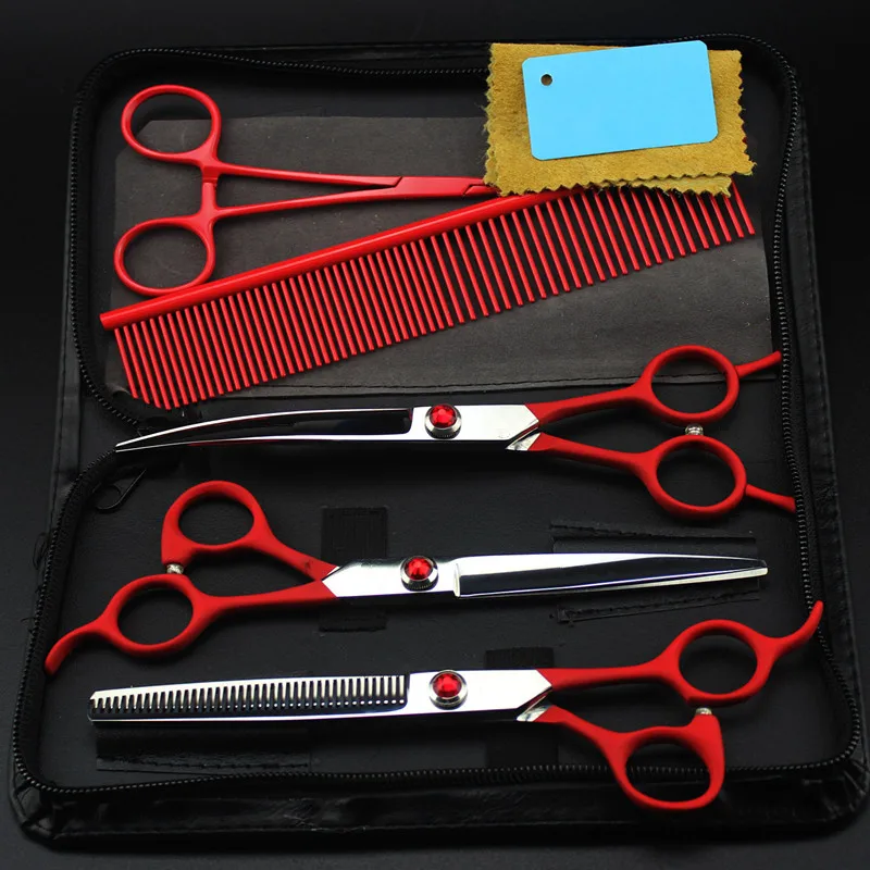5 kit professional Japan 440c 7 inch RED pet dog grooming hair scissors set cutting shears thinning barber hairdressing | Красота и