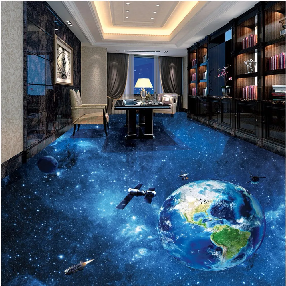 Free Shipping 3D stereo Cosmic Galactic floor wallpaper bathroom Living Room non-slip wear Floor painting mural | Обустройство дома