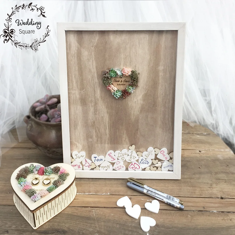 Wedding drop box Succulent Cactus Wrcath Personalised Guest book Frame Sign Book decoration wooden | Дом и сад