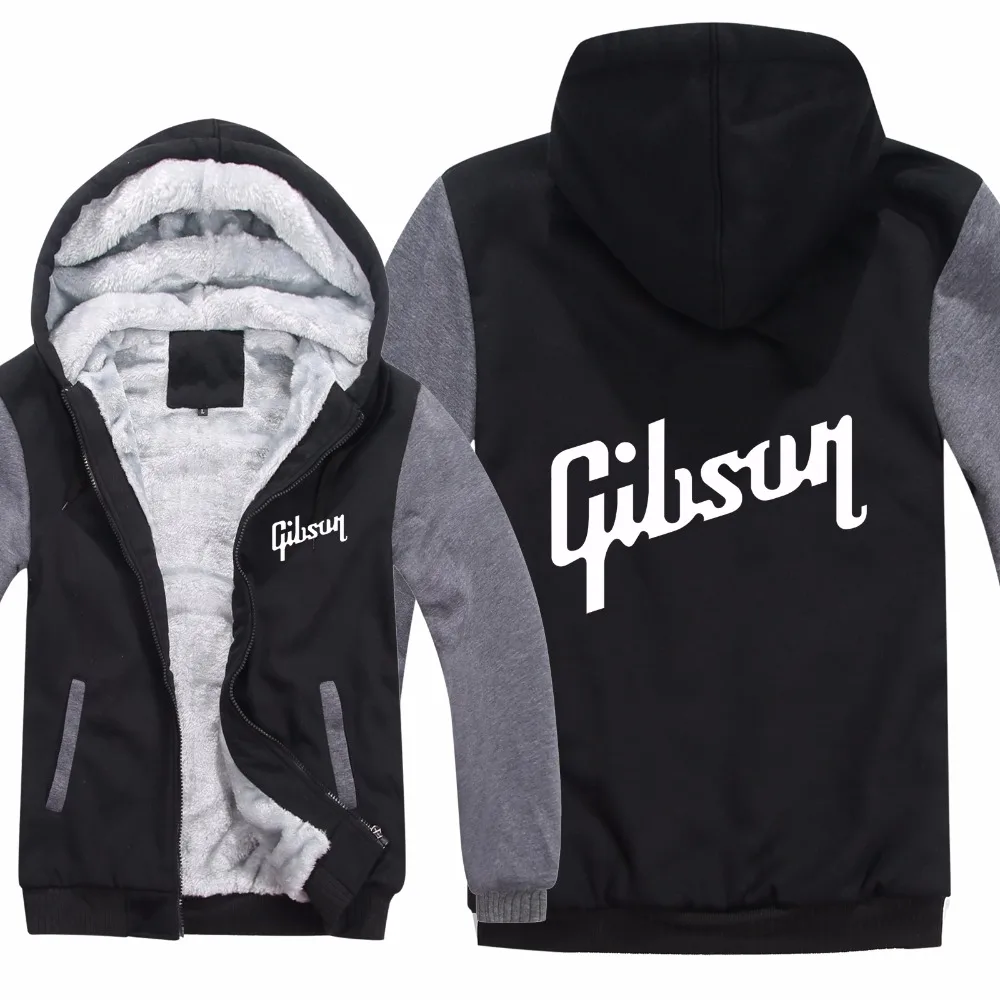 Фото Зимняя Теплая мужская толстовка на молнии с логотипом бренда Gibson, флисовая утепленная куртка для фанатов музыки №4
