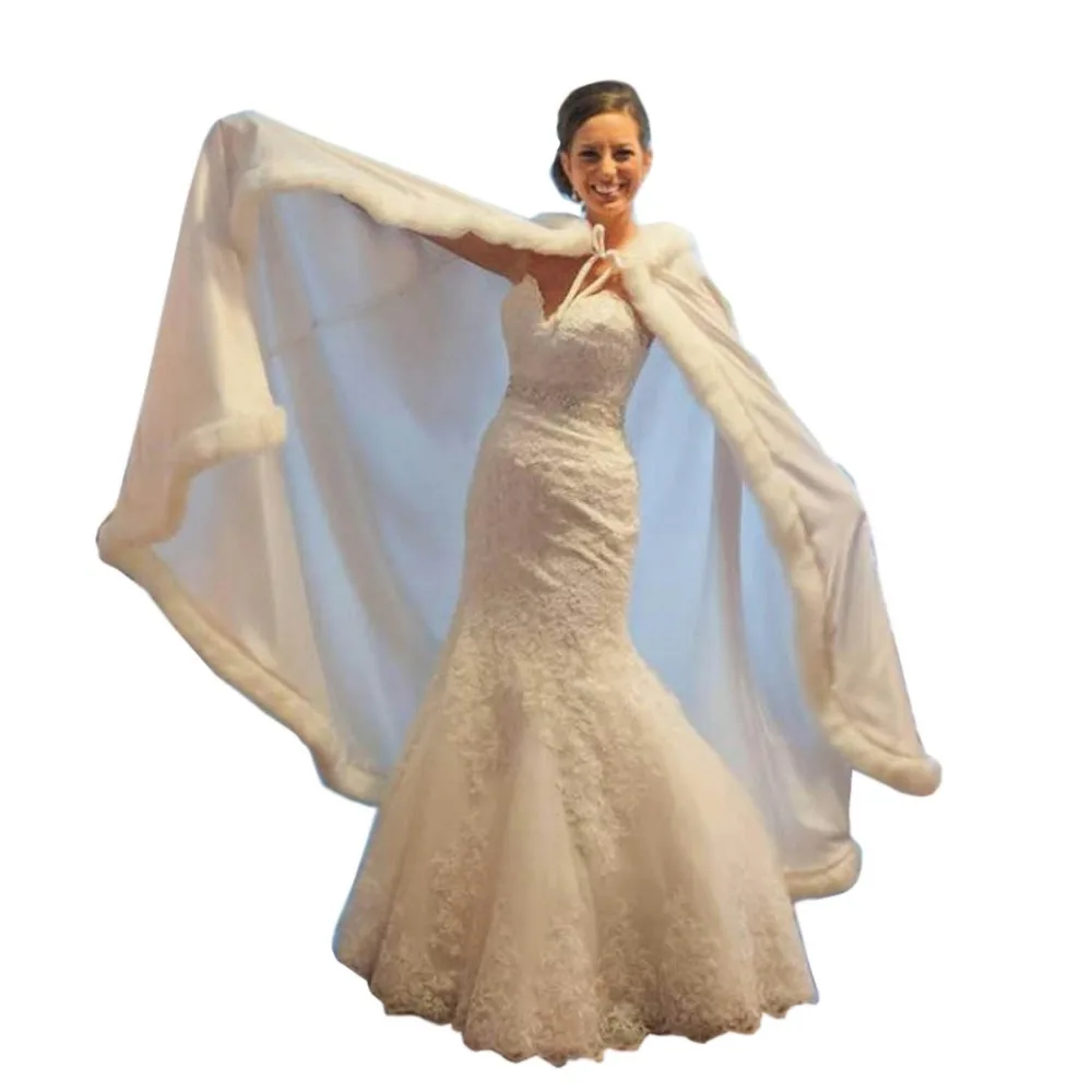 Faux Fur Bolero Cape for Women Floor Length Warm Bridal Cloak Stole Wedding Hooded Bride | Свадьбы и торжества