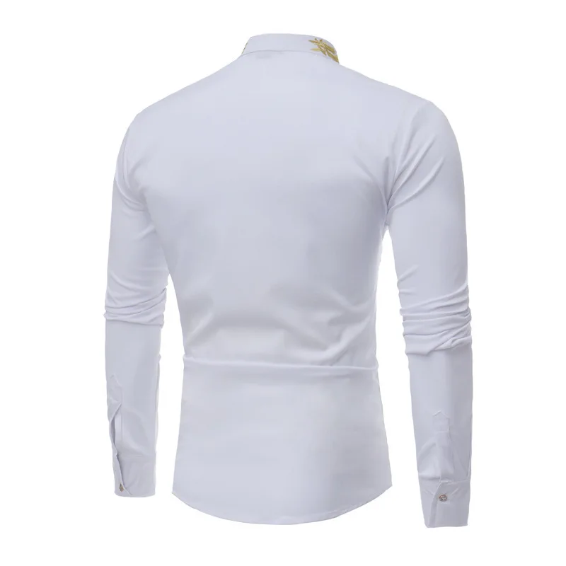 Мужские хипстерские золотые вышитые Мандарин Воротник Slim Fit с длинным рукавом