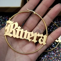 custom name earrings women personalized nameplate fashion jewelry stainless steel large circle brincos bijoux femme