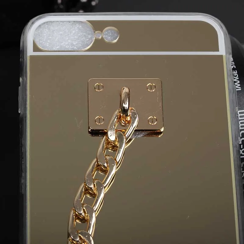 Gold chain mirror case Back Cover for iPhone 7 Plus 1 Pc/lot Soft TPU Woman Girl Golden |