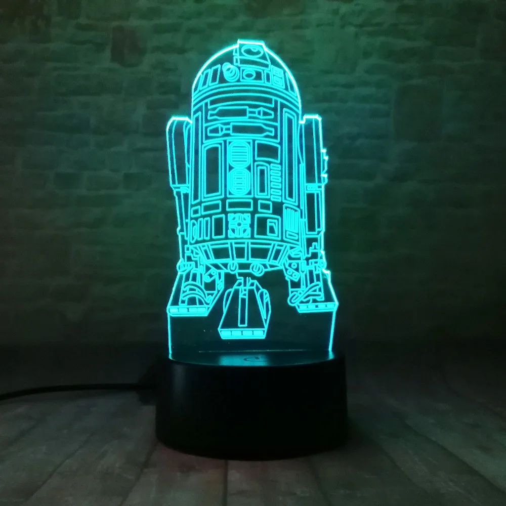 Новинка 3D Звездное видение R2D2 Wars Rocket Ночная лампа USB Touch 7 цветов градиентное