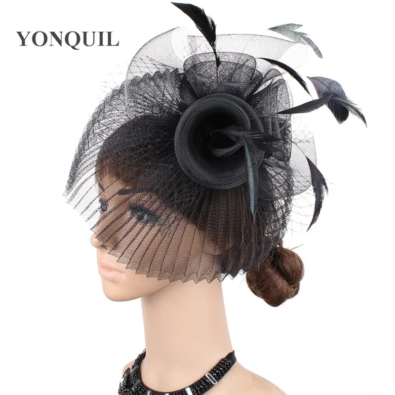 Женская вуалетка с перьями черная сетчатая шляпка для свадьбы и вечевечерние НКИ аксессуары волос