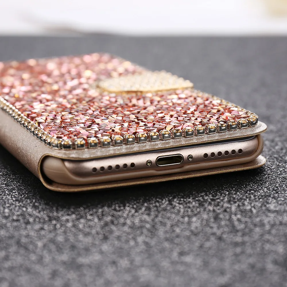 Kisscase кожа Алмазный флип чехол для iPhone 5 5S SE Чехол 7 8 6 6S Plus блеск горный хрусталь Capa