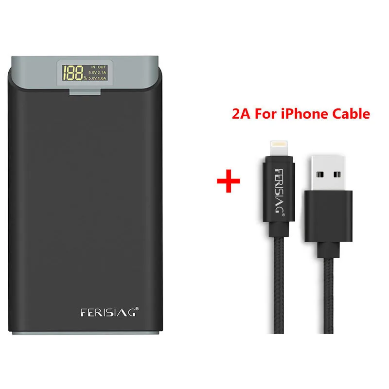 for iphone cable FERISING новой серии 13000 mah светодиодный индикатор питания дисплея Банк Внешний полимерный Батарея Мощность банка для iphone 6 X XR XS max плюс samsung S8 - Цвет: for iphone cable
