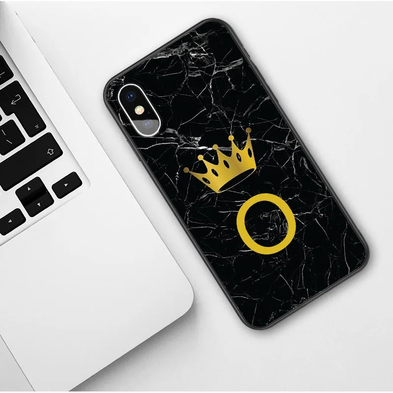 TPU Чехол на заказ для iPhone X SE 5 5S 6 6s 7 8 Plus Crown King Letter A B C D E F G H I J мягкий чехол для iPhone X XS чехол для MAX XR Capa - Цвет: TPU
