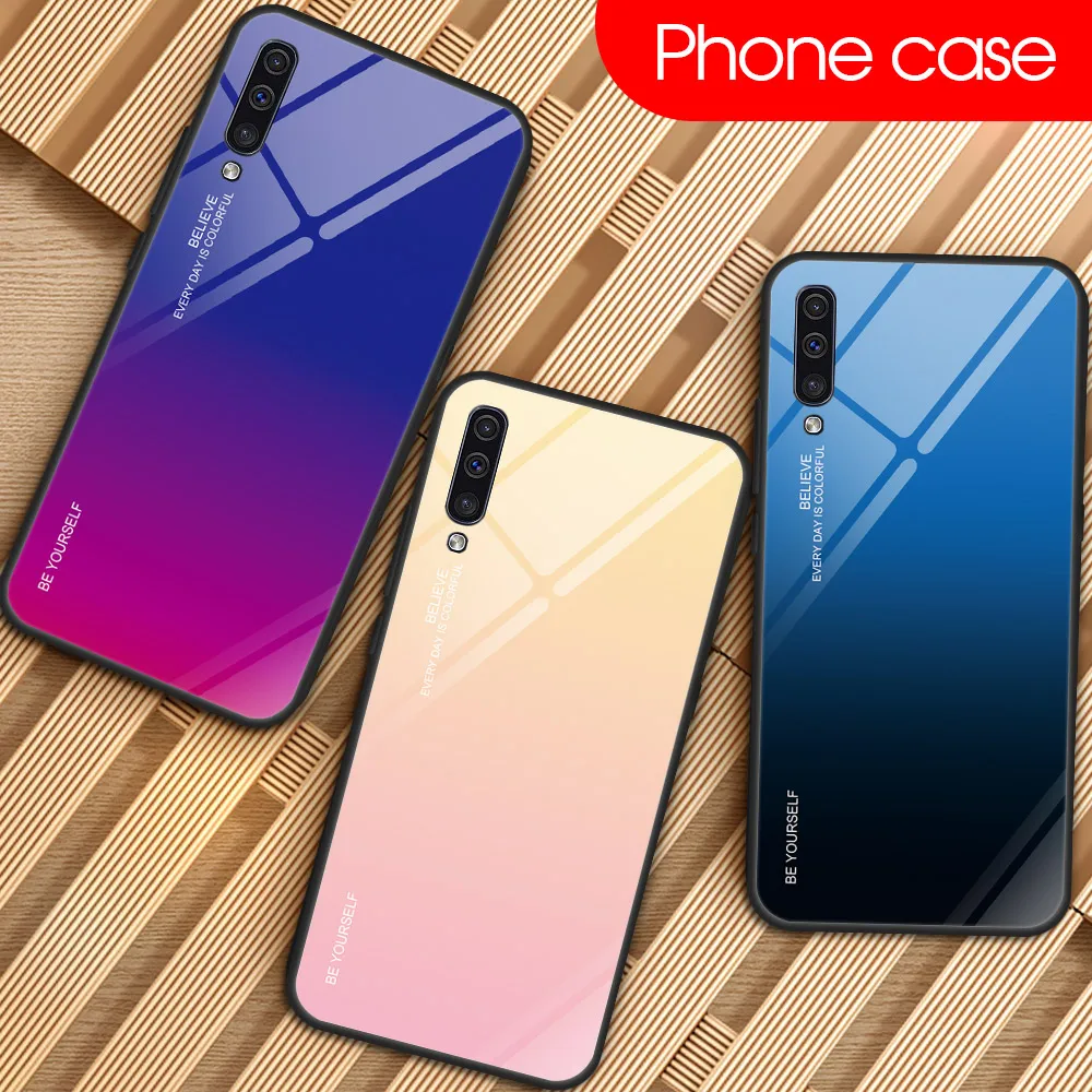 Градиентные чехлы из закаленного стекла для Samsung Galaxy A50 2019 A 50 A505 A505f Модный чехол +
