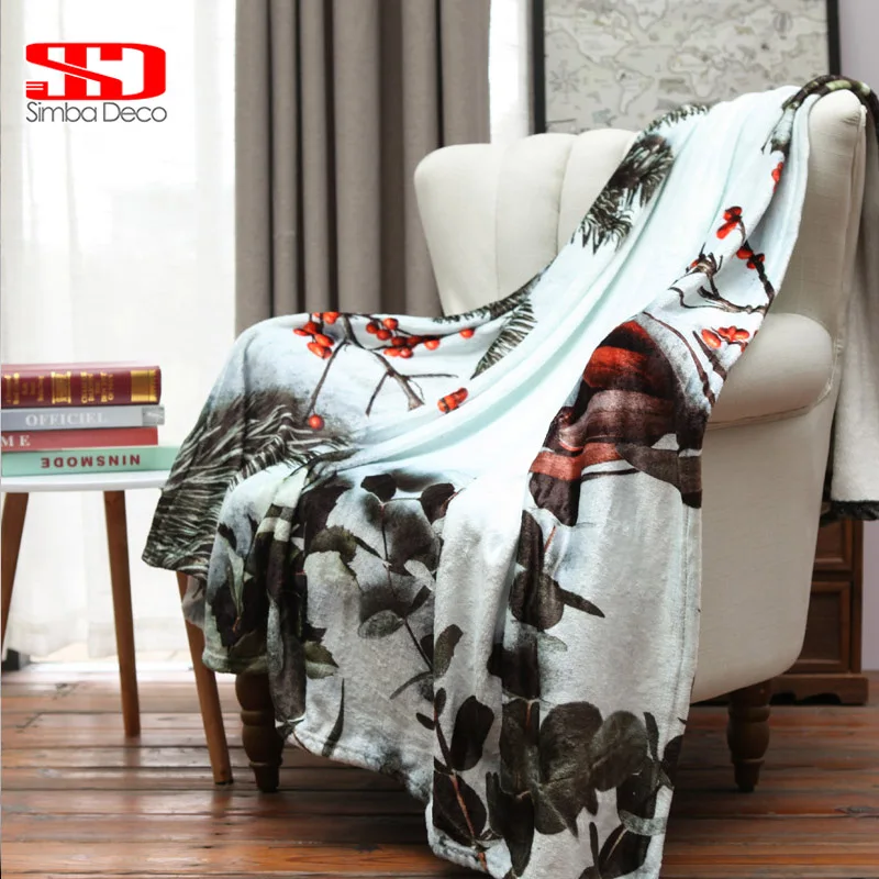 Зимние растения фланелевые пледы на диван листья и цветок Белоснежке мягкие