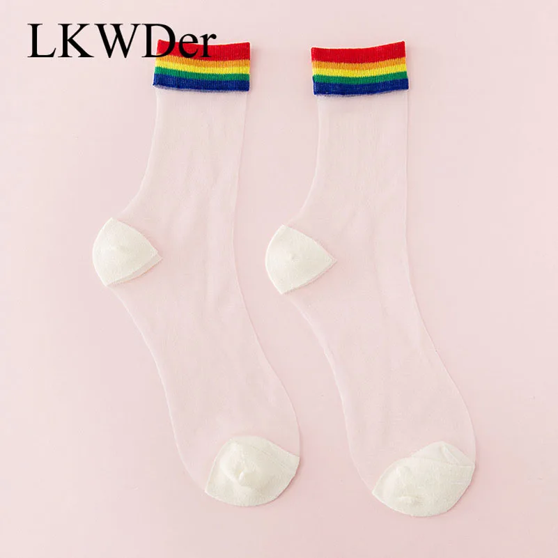 LKWDer 5 пар Ins стильные модные прозрачные радужные короткие носки женские летние