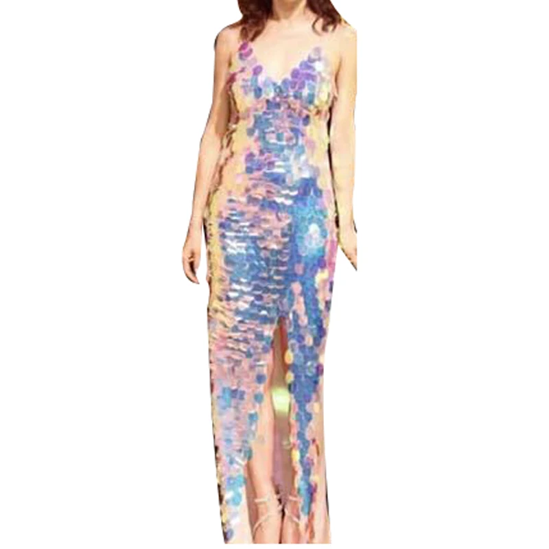 Mermaid Sequin Party Maxi Dress 2018 Sexy Backless Slip Long Summer Dresses Women Empire Elegant A Line Beach Club | Женская одежда