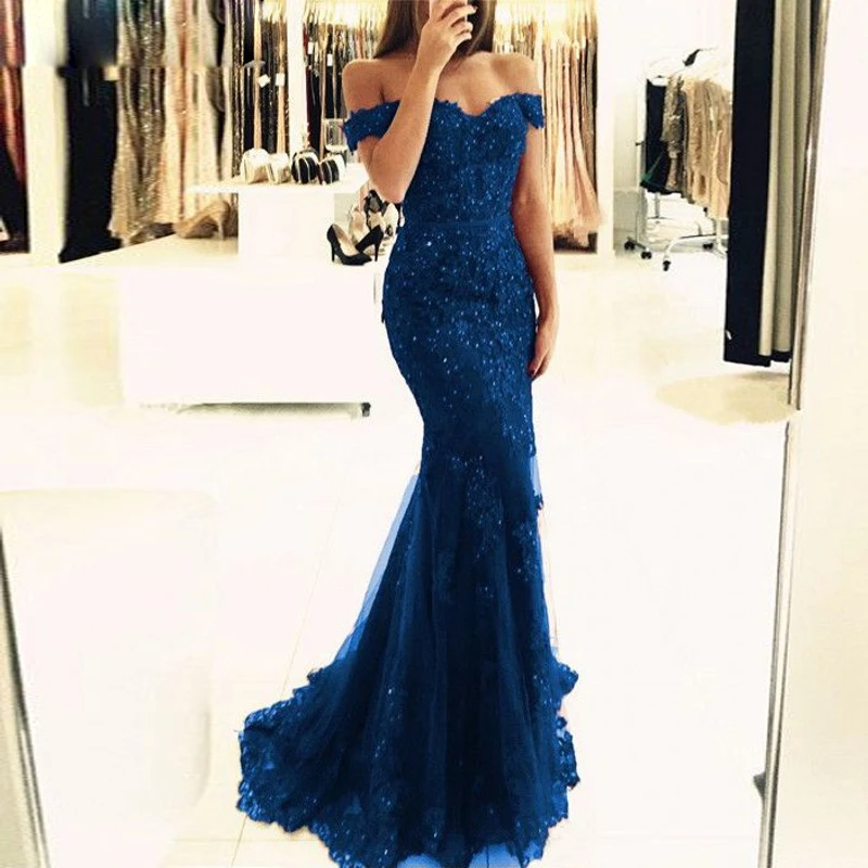 Кружевное Длинное Элегантное платье с открытыми плечами и бисером vestido formatura