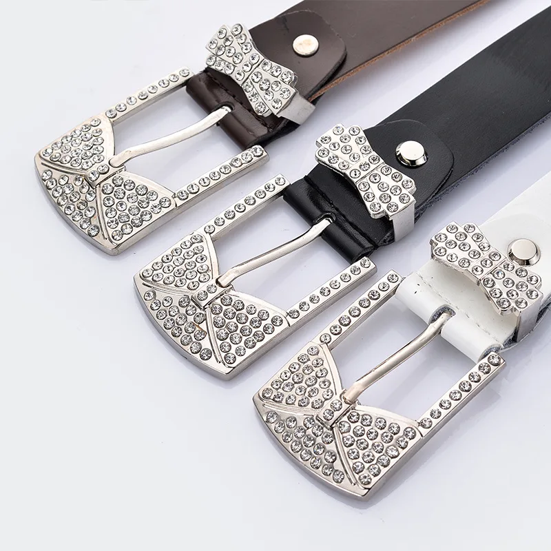 New Women Luxury Belts Good Quality Cowhide Rhinestone Waist Straps Fashion Casual Jeans Belts Popular Lady Genuine Leather Belt