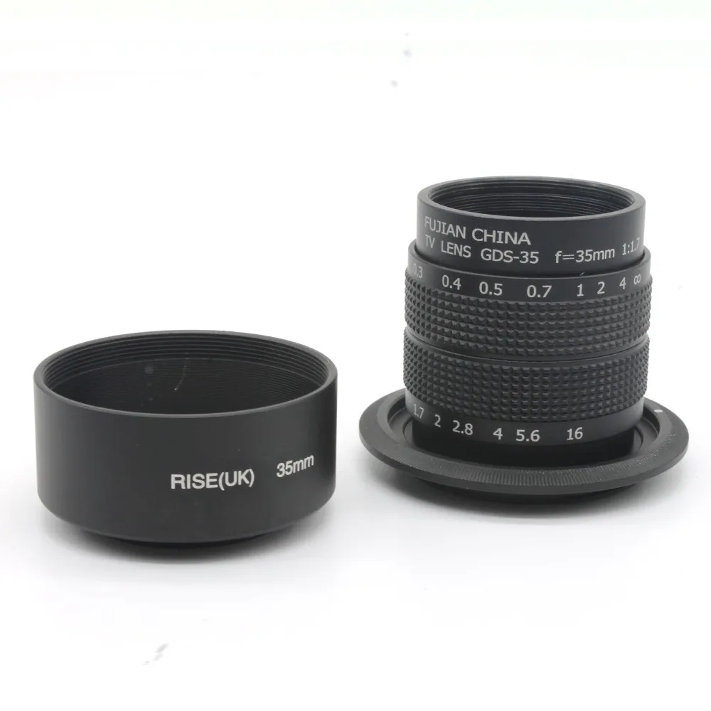 Черный Фуцзянь 35 мм F1.7 CC ТВ Объектив+ крепление+ капот для sony NEX и номер отслеживания