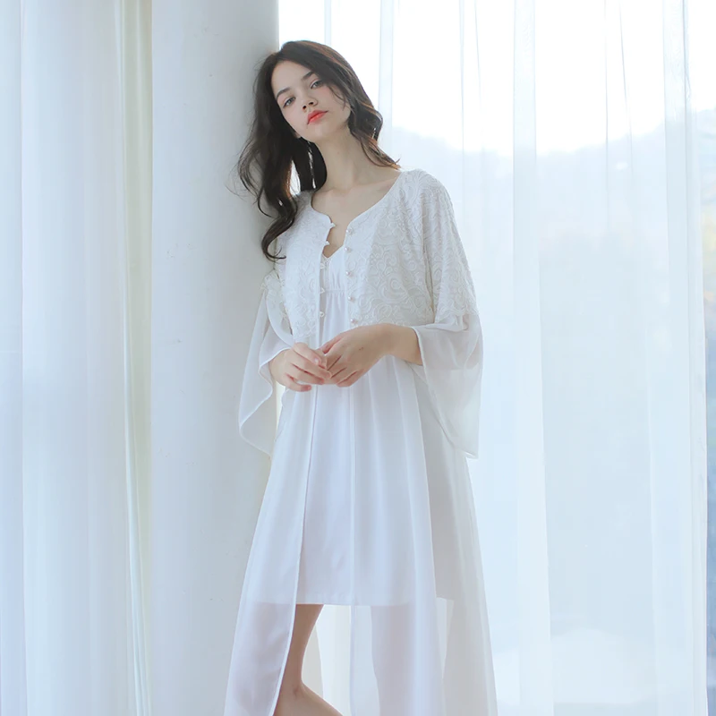 Женская шифоновая Ночная рубашка на бретельках с длинным рукавом|long nightgown|designer
