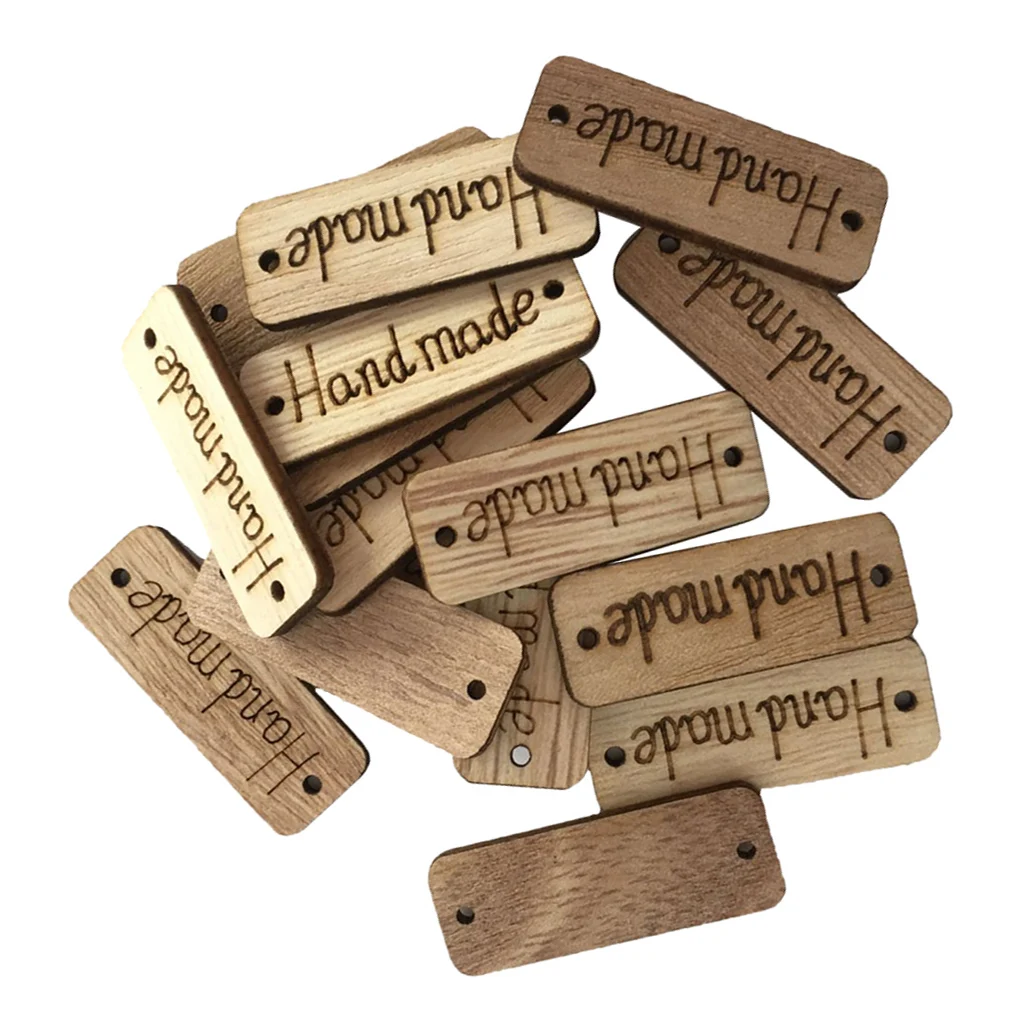 100Pcs Handmade Tag Label Wooden Buttons Wood Tags Button with 2 Holes for Crafts Sewing Clothing Decoration | Дом и сад
