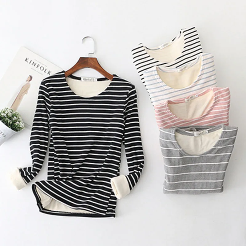 Зимние женские леггинсы с бархатной подкладкой толстые теплые топы полосатые