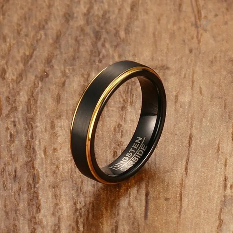 Vnox Black Tungsten Rings for Men 5MM Thin Gold-color Wedding Male Jewelry | Украшения и аксессуары