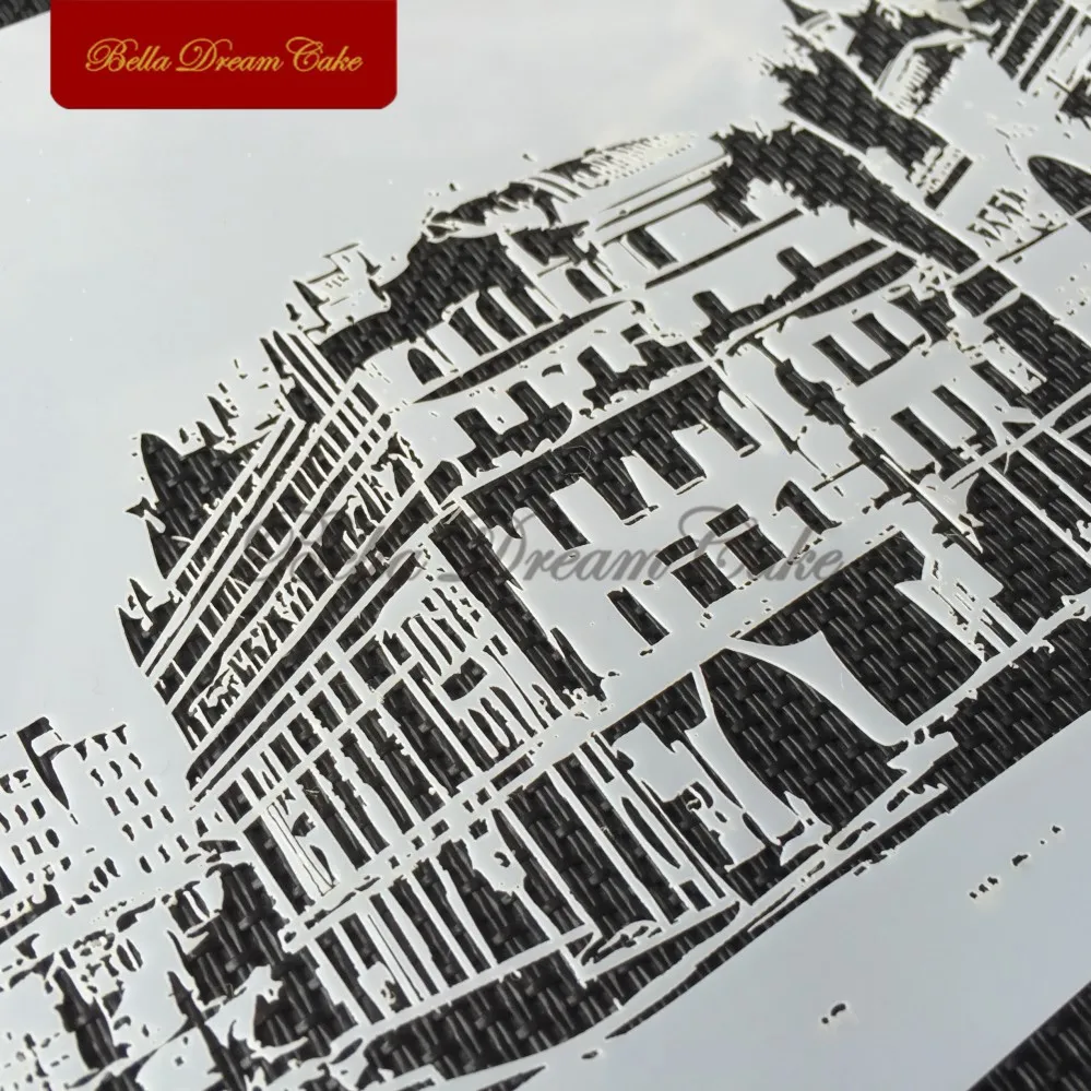 Европейское здание трафарет для украшения торта Пластик Fondant(сахарная) шаблон настенный трафарет Инструменты для украшения торта Формы для выпечки ST-867-1
