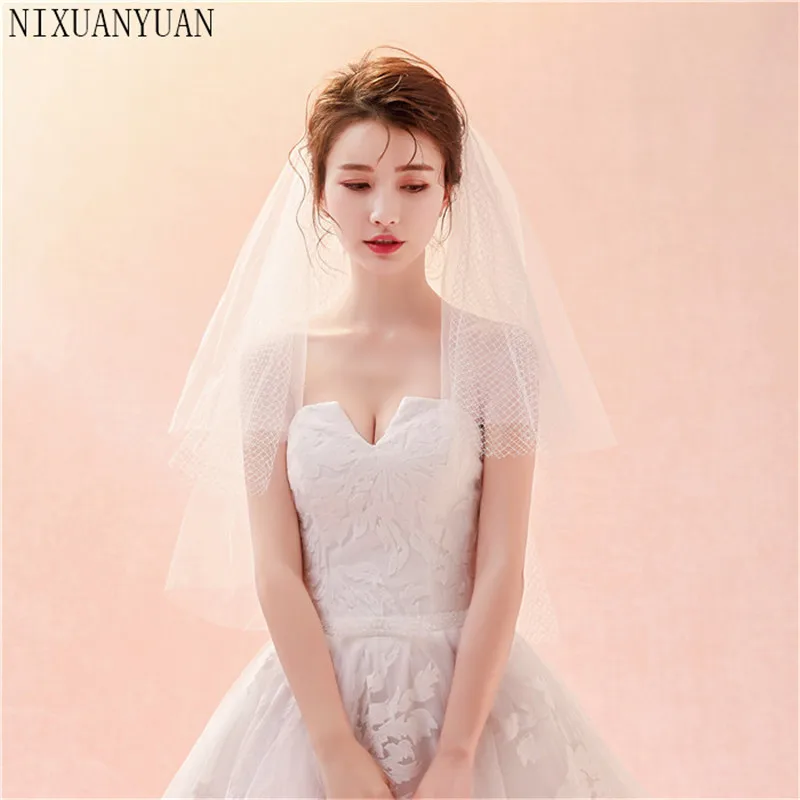 Оптовая продажа 2021 трехслойная свадебная вуаль цвета слоновой кости короткая