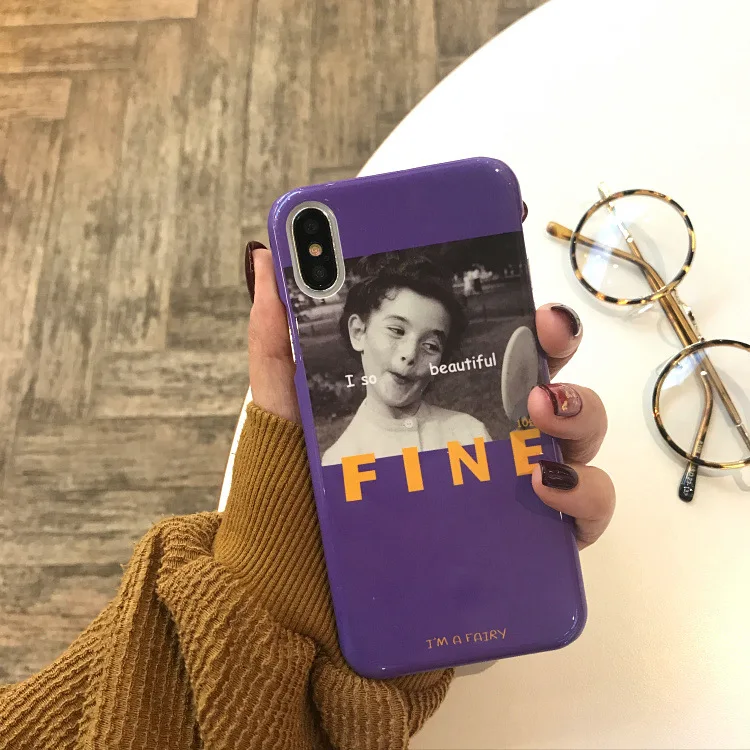 Мода в стиле ретро девушка телефон чехол для iPhone X 7 Пульс фиолетовый задняя