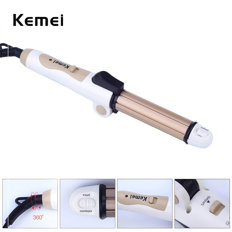 Kemei 3 в 1 Складная Плойка для волос Быстрый нагрев мини керамическая плойка+ выпрямитель для волос плоский Утюг+ кукурузная пластина для завивки волос