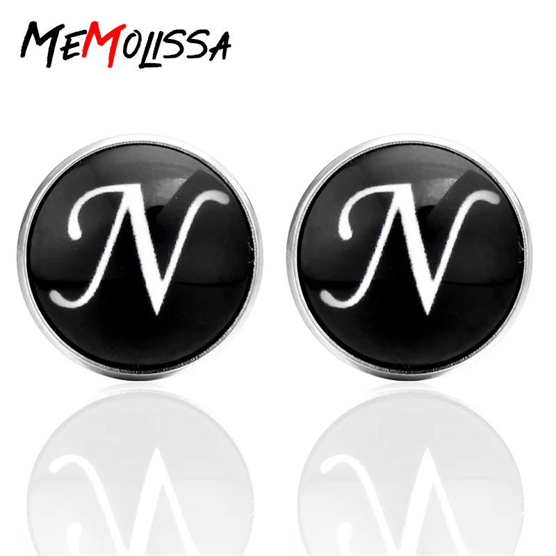 

2020 New Arrival Fashion Black Glass Cabochon Letter N Cuff Links gifts for men Shirt Luxury Cufflinks for Men's jewelry