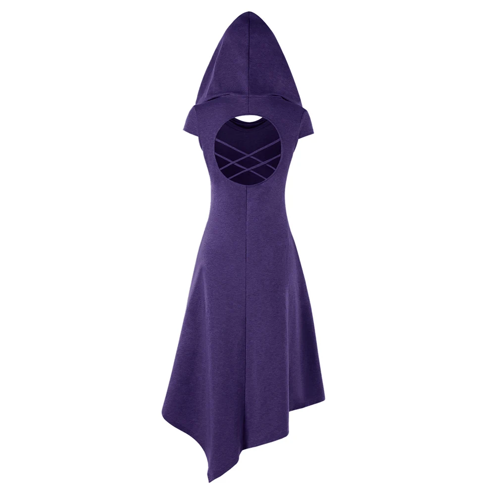 Женское асимметричное платье миди VESTLINDA летнее с капюшоном и короткими рукавами